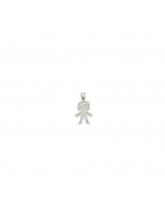 Child pendant 12x18 mm. white gold plated with white cubic zirconia pave in 925 silver