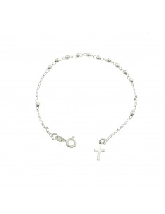 3mm smooth sphere rosary bracelet with white gold plated terminal plate cross in 925 silver