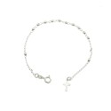 3mm smooth sphere rosary bracelet with white gold plated terminal plate cross in 925 silver