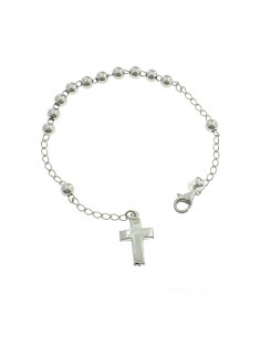 5 mm smooth sphere rosary bracelet. white gold plated with rounded cross in 925 silver