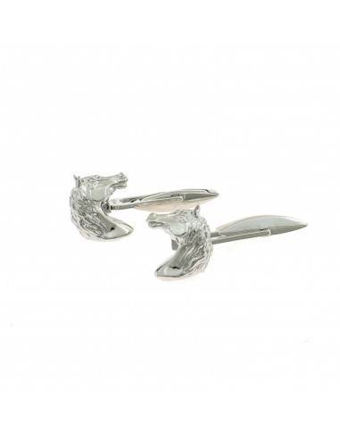 White gold plated cufflinks with a 925 silver horse's head