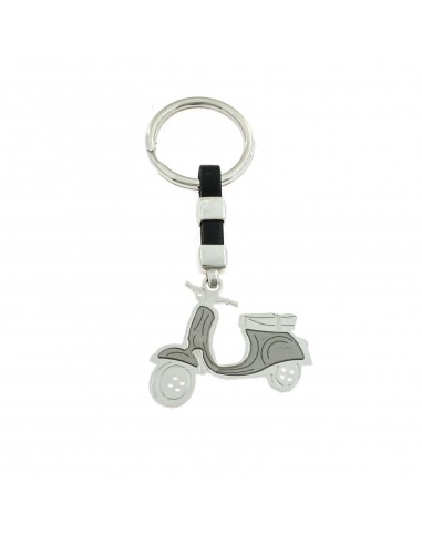Keychain with black leather cord and plate vespa with satin 925 silver details