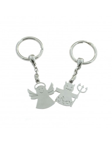 Divisible keychain with angel and devil in 925 silver plate