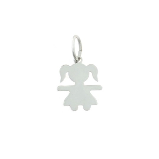 Girl pendant with 16x22 mm plate. white gold plated in 925 silver