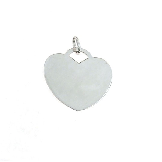 Ciondolo cuore a lastra 28 mm. placcato oro bianco in argento 925