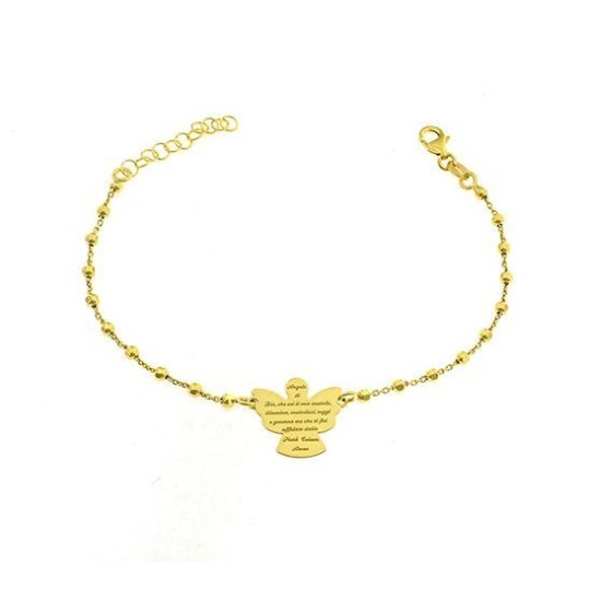 Bracciale placcato oro giallo con sfere faccettate da 2,5 mm. e angelo di dio inciso centrale 19x18 mm. in argento 925%