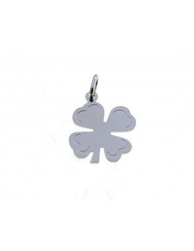 Four-leaf clover pendant with engraved plate 14x14 mm. white gold plated in 925 silver