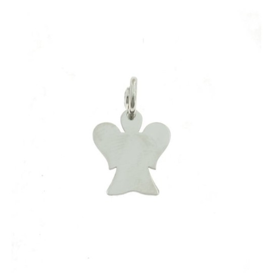 Ciondolo angelo a lastra 17x20 mm. placcato oro bianco in argento 925