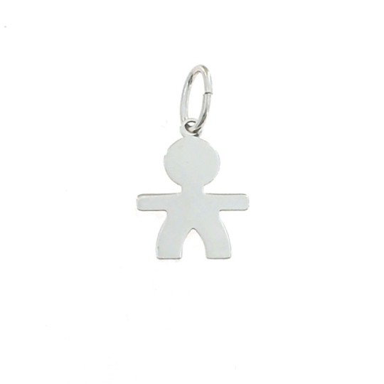 Ciondolo bimbo a lastra 18x22 mm. placcato oro bianco in argento 925
