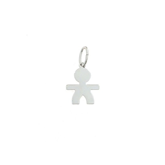 Ciondolo bimbo a lastra 13x17 mm. placcato oro bianco in argento 925