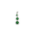 Pendant 3 round degradè green zircons on white gold plated base with white zircon frame in 925 silver