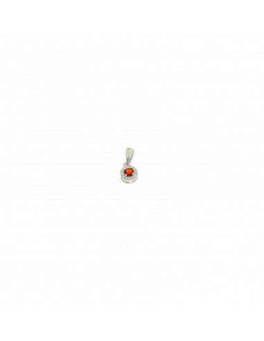 Red light point pendant on white gold plated base with white zircons frame in 925 silver