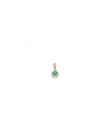 Green light point pendant on white gold plated base with white zircon frame in 925 silver