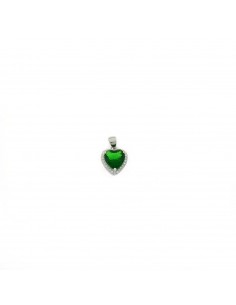 Ciondolo zircone cuore verde 10x11 mm. su base placcata oro bianco con cornice di zirconi bianchi in argento 925
