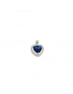 Blue heart zircon pendant 12x13 mm. on a white gold plated base with white zircons frame in 925 silver