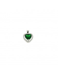 Green heart zircon pendant 12x13 mm. on a white gold plated base with white zircons frame in 925 silver