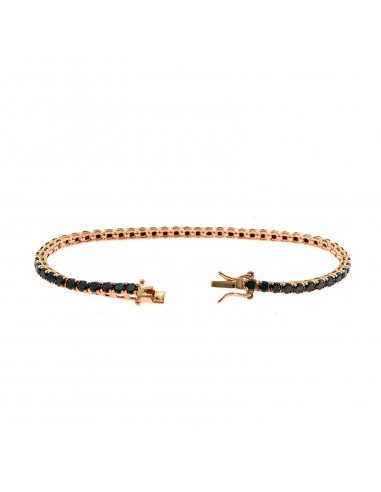 Rose gold plated tennis bracelet with 3mm black zircons. in 925 silver