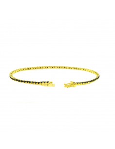 Yellow gold plated tennis bracelet with 2 mm black zircons. in 925 silver