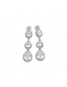 White gold plated pendant earrings 3 white degradé drop zircons with white zirconia frame in 925 silver