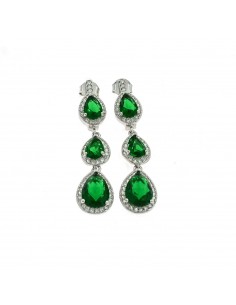 White gold plated pendant earrings 3 green degradé drop zircons with white zirconia frame in 925 silver
