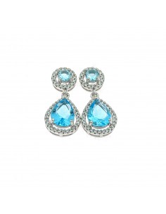 Drop earrings white gold plated with light point and aquamarine drop zircon with white zircon frame in 925 silver