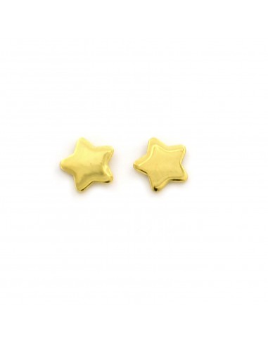 Yellow gold plated lobe earrings star round tip 7x7 mm. in 925 silver