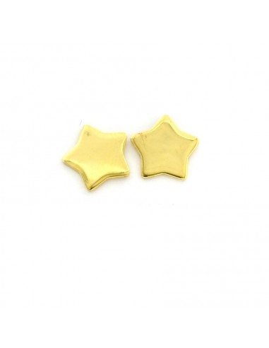 Yellow gold plated lobe earrings star round tip 10x10 mm. in 925 silver