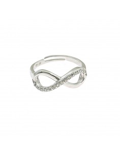Adjustable white gold-plated ring with semi-zirconia wire infinity in 925 silver