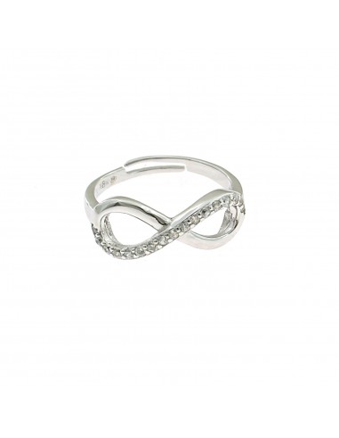 Adjustable white gold-plated ring with semi-zirconia wire infinity in 925 silver