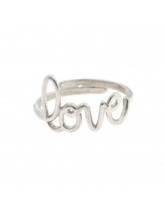 Adjustable white gold plated ring with "love" written in 925 silver wire