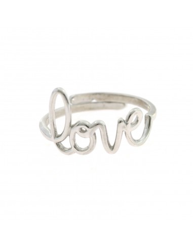 Adjustable white gold plated ring with "love" written in 925 silver wire