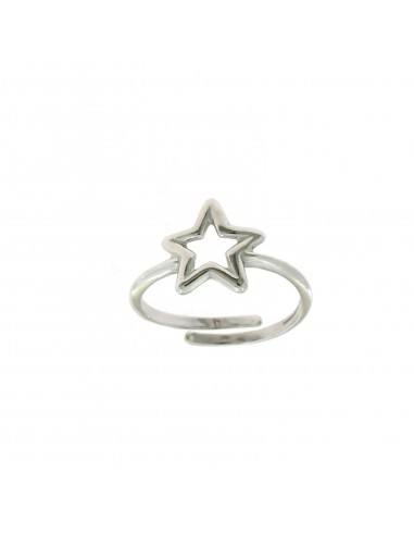 Adjustable white gold plated ring with 925 silver wire star
