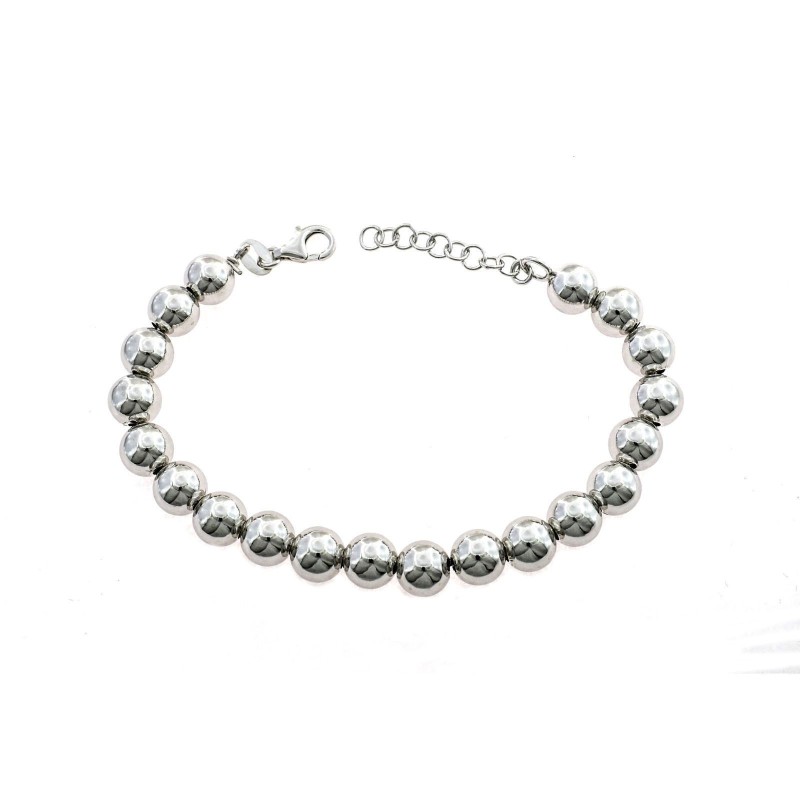 Bracciale a sfera liscia da 8 mm. placcato oro bianco in argento 925