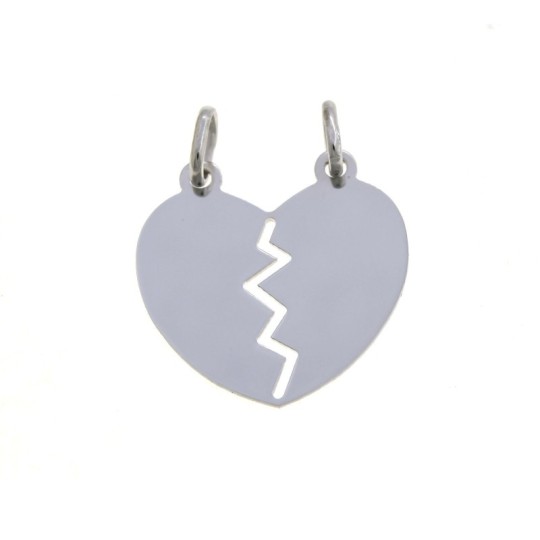 Ciondolo divisibile cuore a lastra 25x25 mm. placcato oro bianco in argento 925