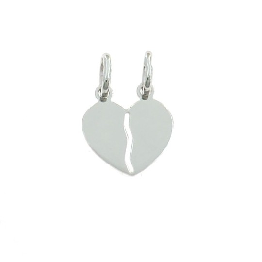 Ciondolo divisibile cuore a lastra 15x16 mm. placcato oro bianco in argento 925