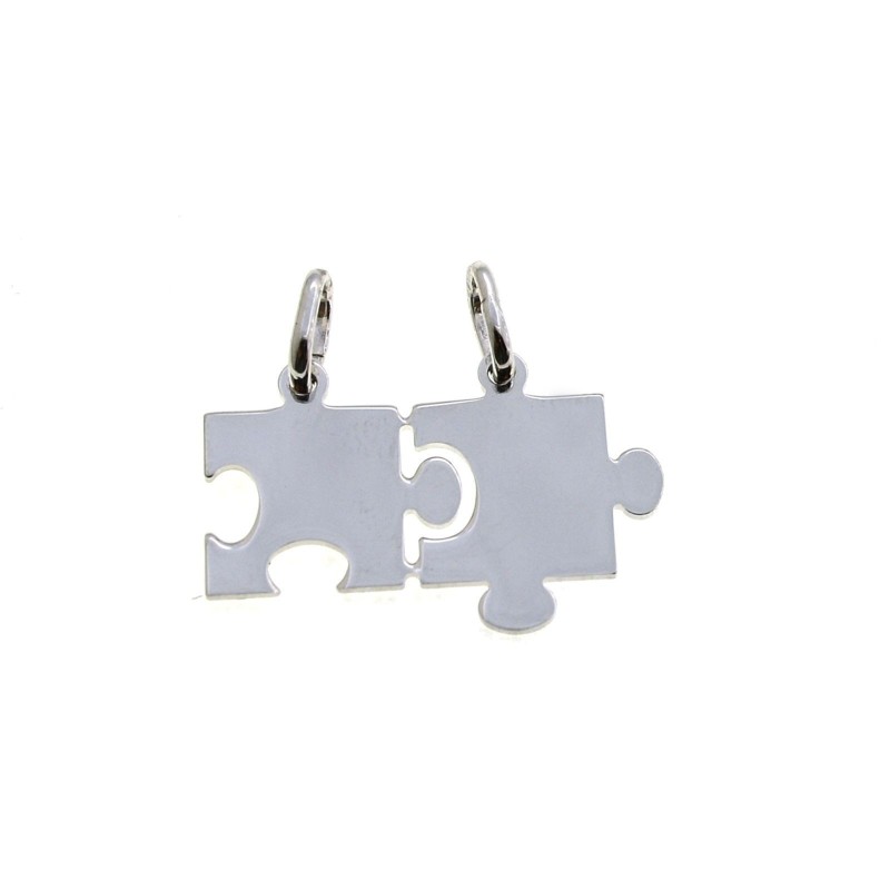 Ciondolo divisibile puzzle a lastra 26x16 mm. placcato oro bianco in argento 925