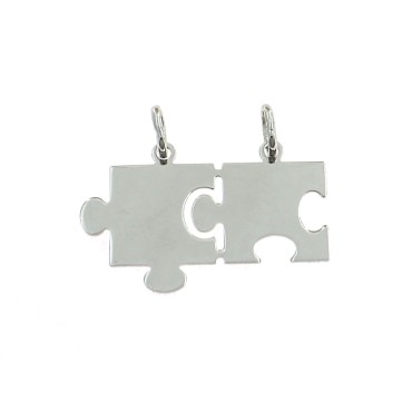 Dividable plate puzzle pendant 35x23 mm. white gold plated in 925 silver