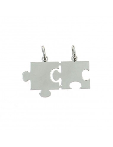 Dividable plate puzzle pendant 35x23 mm. white gold plated in 925 silver