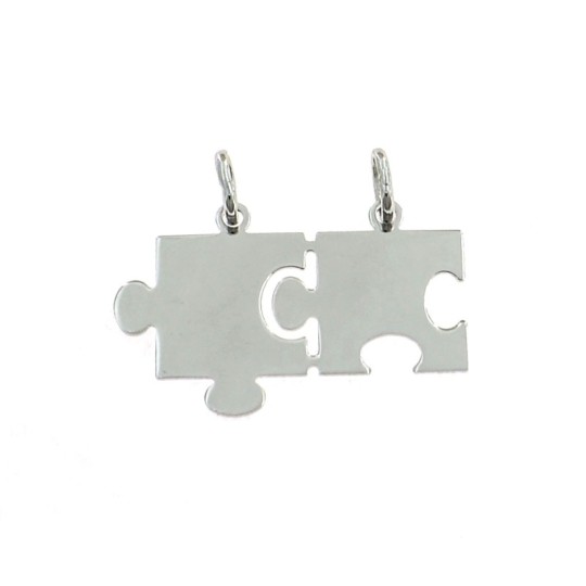 Ciondolo divisibile puzzle a lastra 35x23 mm. placcato oro bianco in argento 925