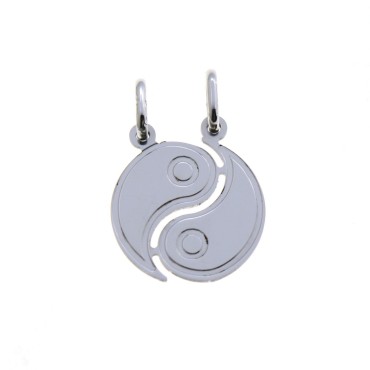 Ciondolo divisibile tao inciso a lastra placcato oro bianco in argento 925