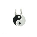 Divisible pendant tao plate white gold plated with black enamel in 925 silver