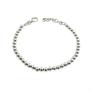 4mm smooth ball bracelet. white gold plated in 925 silver