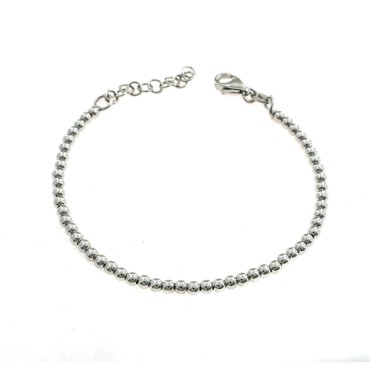 Bracciale a sfera liscia da 3 mm. placcato oro bianco in argento 925