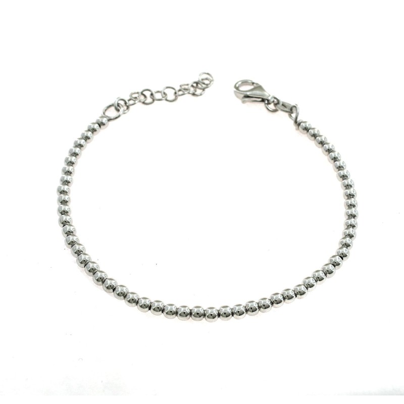 Bracciale a sfera liscia da 3 mm. placcato oro bianco in argento 925