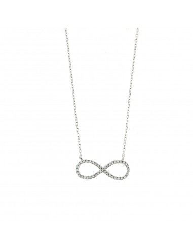 White gold plated forced link necklace with infinity strand of white zircons in 925 silver