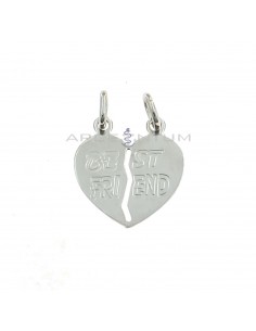 Divisible heart pendant in white gold plated with "best friend" inscription engraved in 925 silver