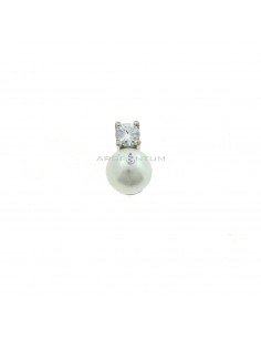 Ciondolo perla 6 mm. con contromaglia passante e zircone da 3,5 mm. in argento 925