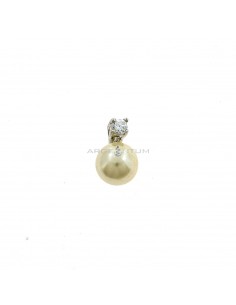 Ciondolo perla 8 mm. con contromaglia passante e zircone da 3 mm. in argento 925