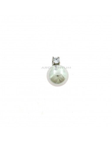 Ciondolo perla 10 mm. con contromaglia passante e zircone da 3,5 mm. in argento 925