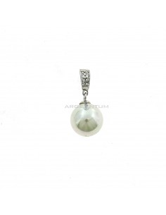 Pearl pendant 10 mm. with zirconia counter-link in 925 silver